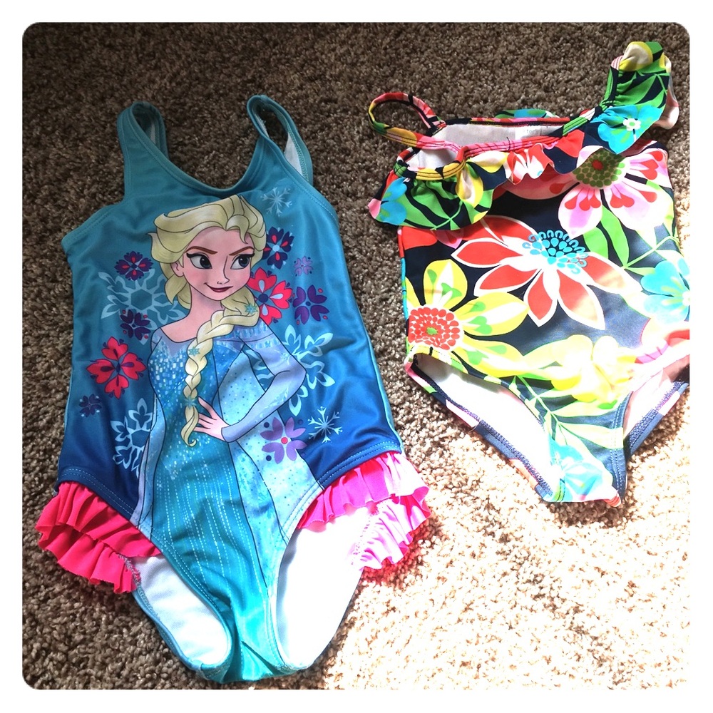 Frozen & Flowers! Set of two girls swim suits